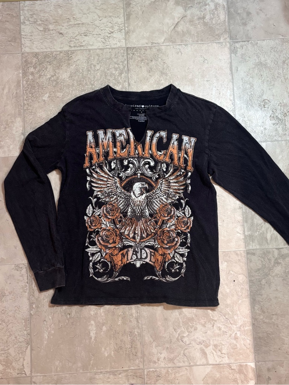 Black 'American' Graphic Long-Sleeve Tee